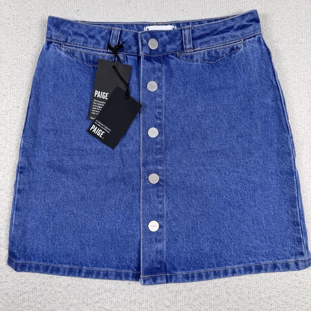 PAIGE Blue Jean Mini Skirt Women 24 Esma High Rise A-Line Snap Front Cotton NWT